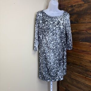 MNG Casual women’s Silver grey black 3/4 Long Sleeve slip Dress size 4 Small